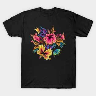 Hibiscus Butterflies - Multi Colour T-Shirt